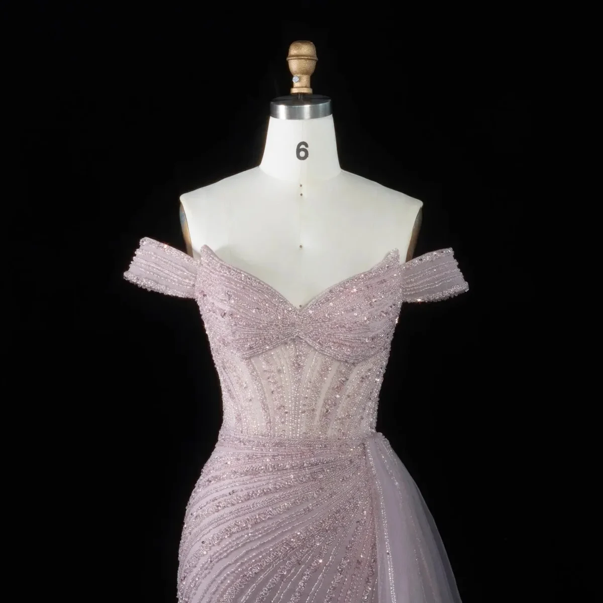 Luxury Off-the-Shoulder Evening Dress with Asymmetrical Tulle Skirt and Boned Bodice