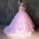 Luxury Pink Girl Dress Handmade Flowers Kids Princess