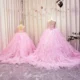 Luxury Pink Girl Dress Handmade Flowers Kids Princess