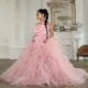 Luxury Pink Girl Dress Handmade Flowers Kids Princess
