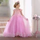Luxury Pink Tulle Lace Girl Dress Sweep Train Ball Gown