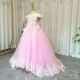 Luxury Pink Tulle Lace Girl Dress Sweep Train Ball Gown