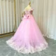 Luxury Pink Tulle Lace Girl Dress Sweep Train Ball Gown