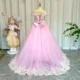 Luxury Pink Tulle Lace Girl Dress Sweep Train Ball Gown