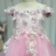 Luxury Pink Tulle Lace Girl Dress Sweep Train Ball Gown
