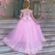 Luxury Pink Tulle Lace Girl Dress Sweep Train Ball Gown