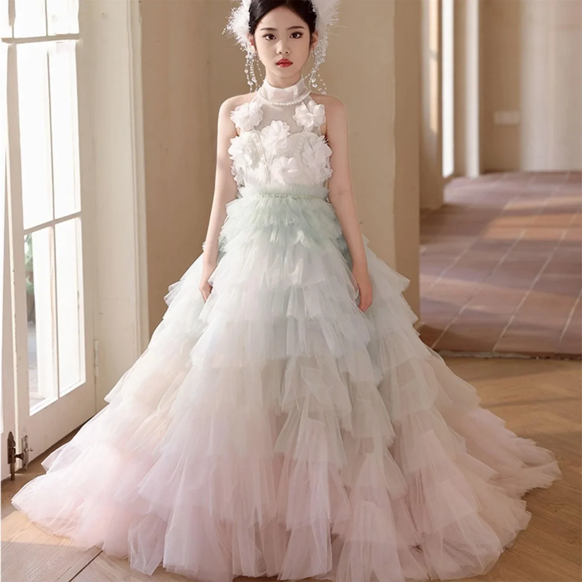 Luxury Sage Green Flower Girl Dresses Handmade Flower
