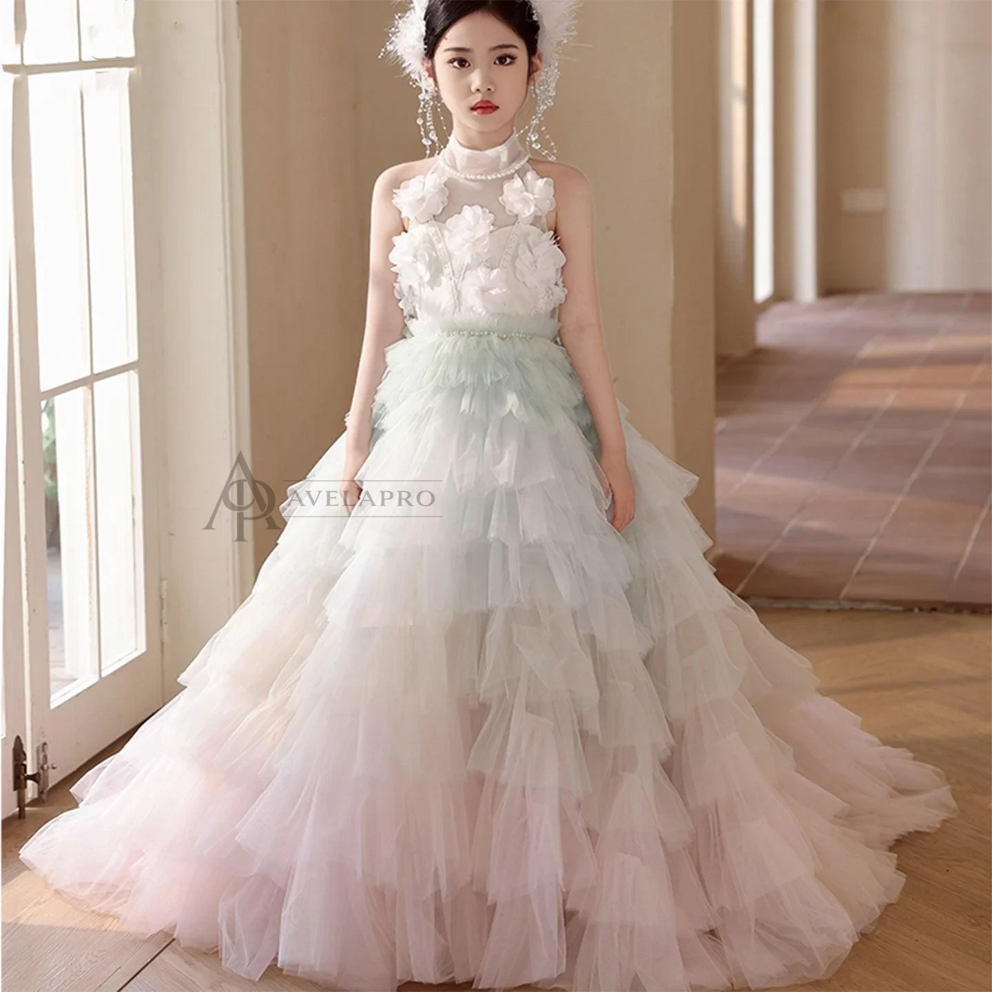 Luxury Sage Green Flower Girl Dresses Handmade Flower