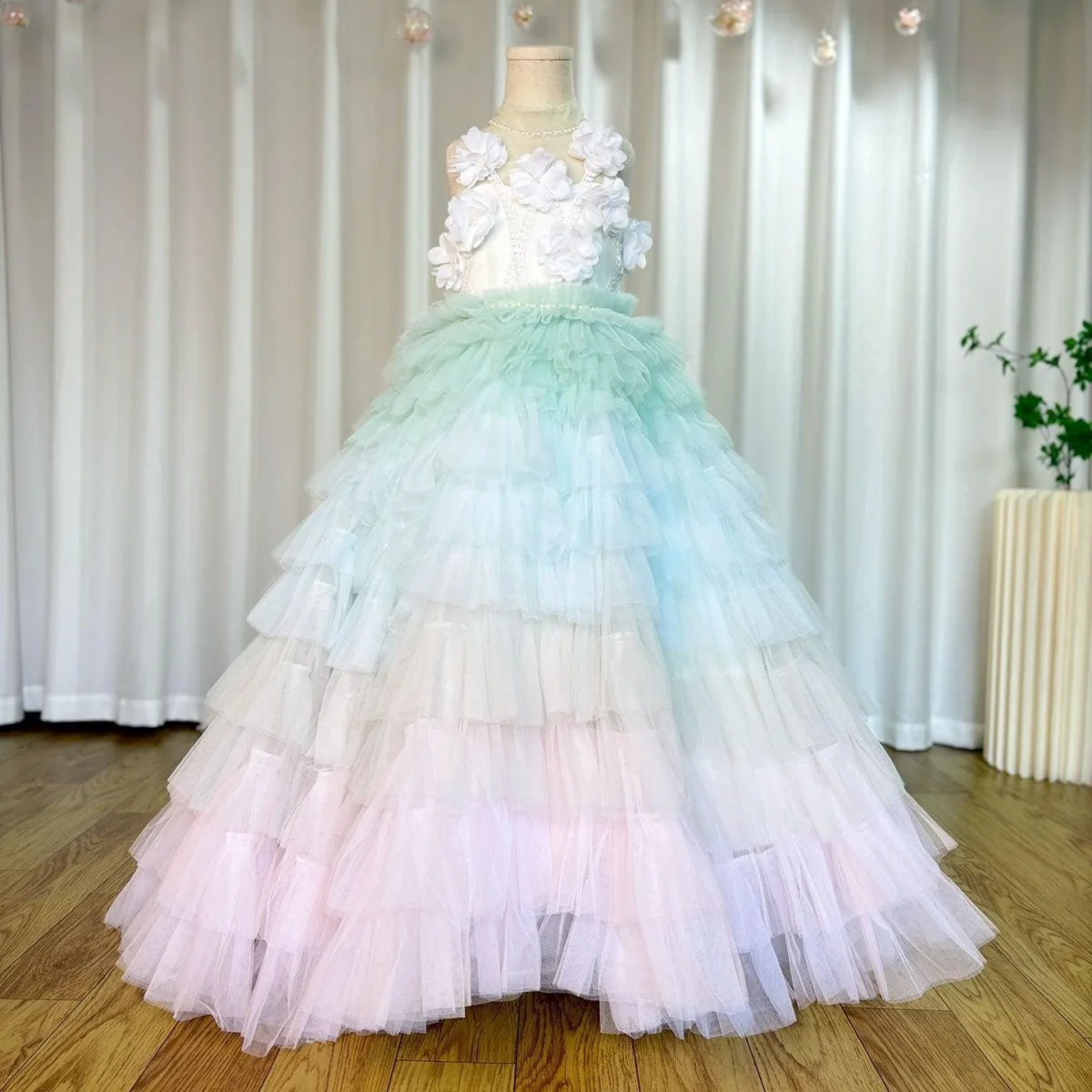 Luxury Sage Green Flower Girl Dresses Handmade Flower