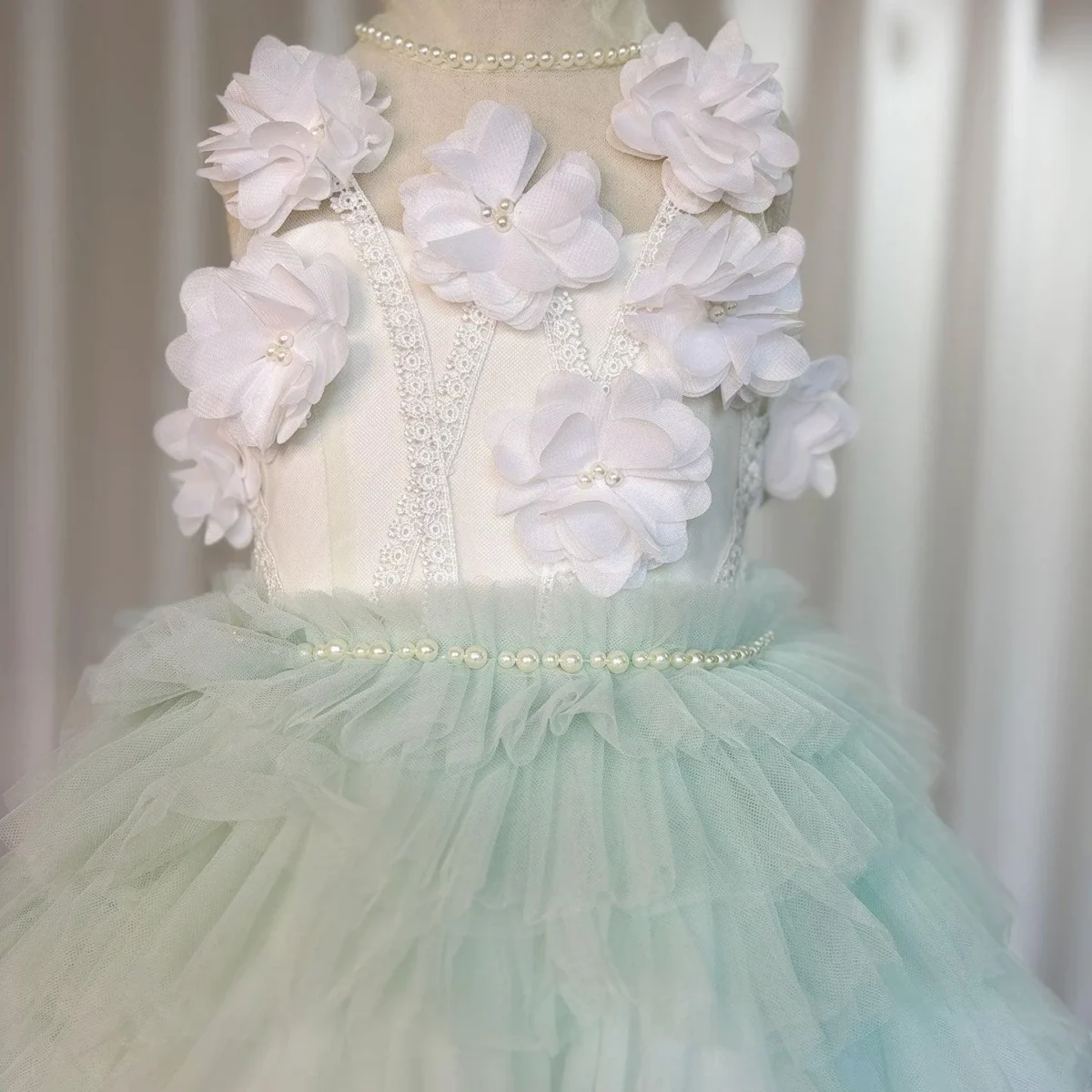 Luxury Sage Green Flower Girl Dresses Handmade Flower