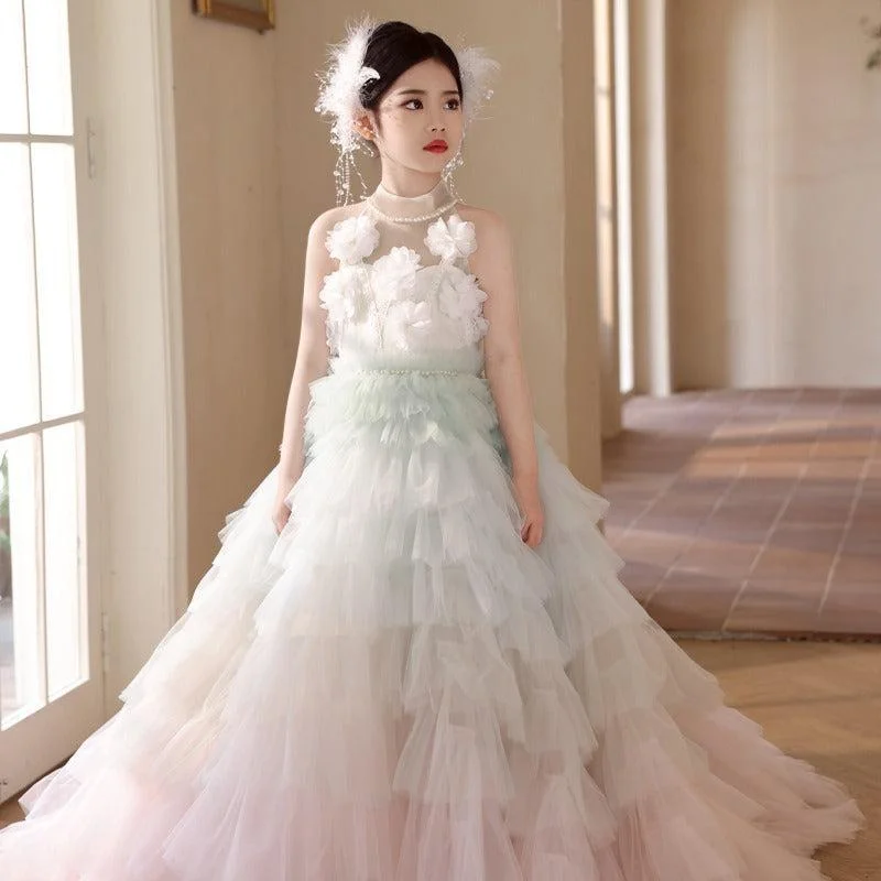 Luxury Sage Green Flower Girl Dresses Handmade Flower