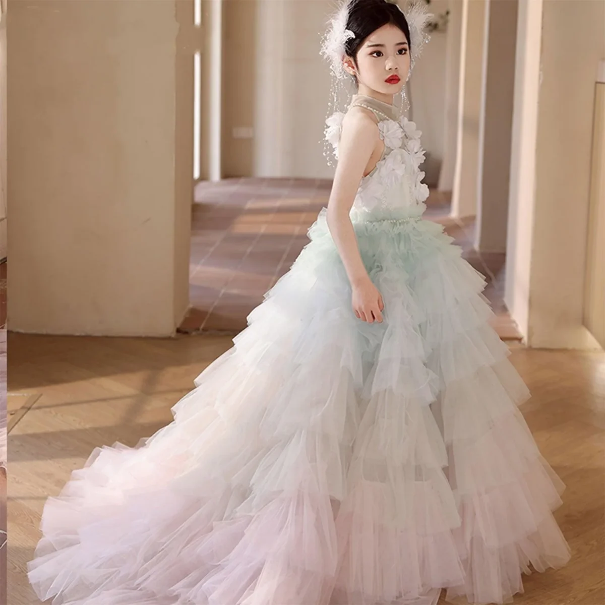 Luxury Sage Green Flower Girl Dresses Handmade Flower