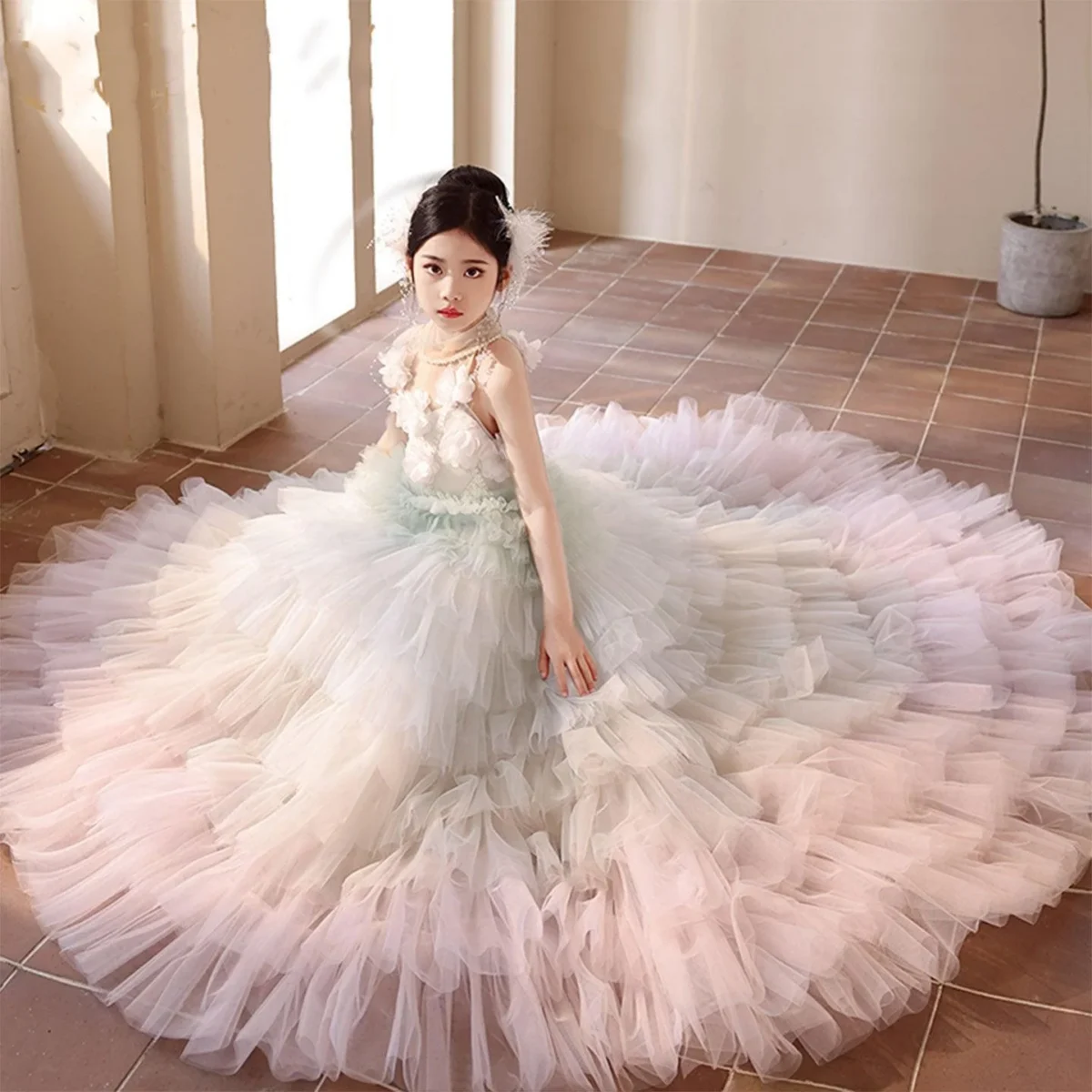 Luxury Sage Green Flower Girl Dresses Handmade Flower