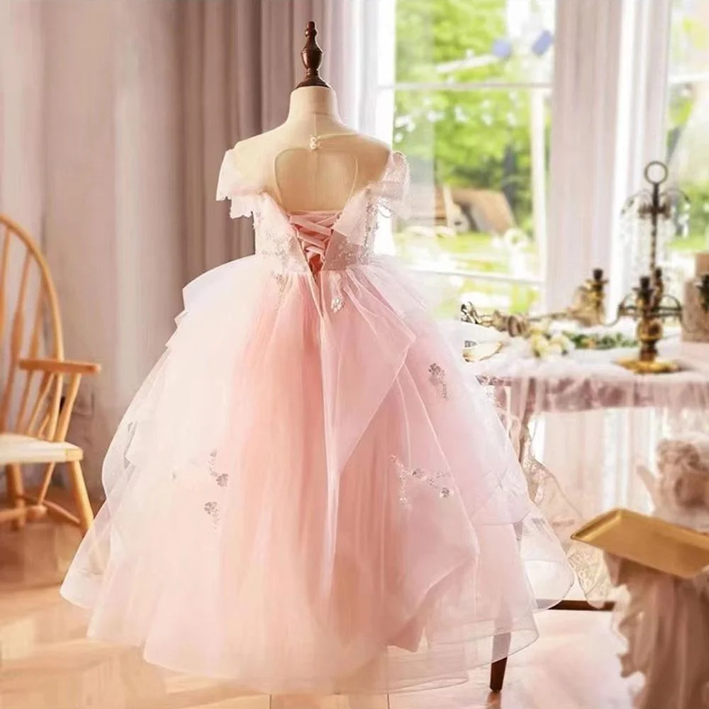 Luxury White Girl Dress Sequined Kids Birthday Girl Dress