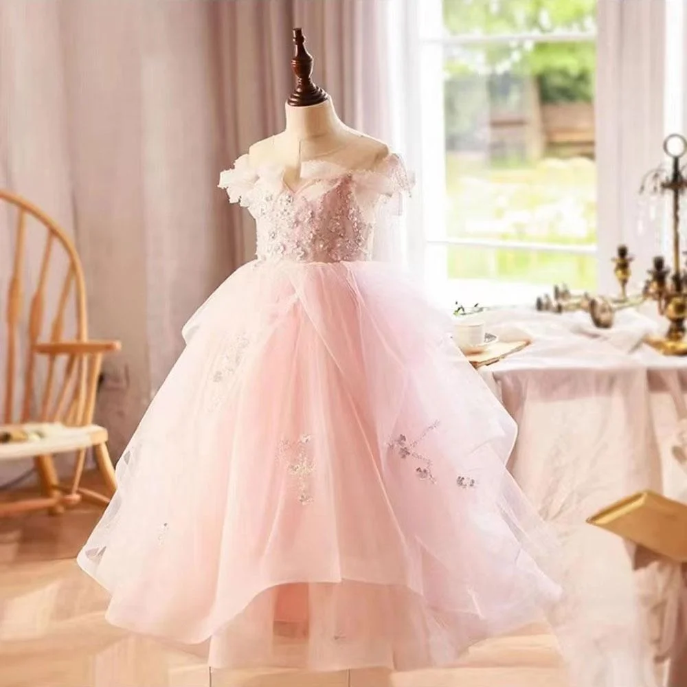 Luxury White Girl Dress Sequined Kids Birthday Girl Dress
