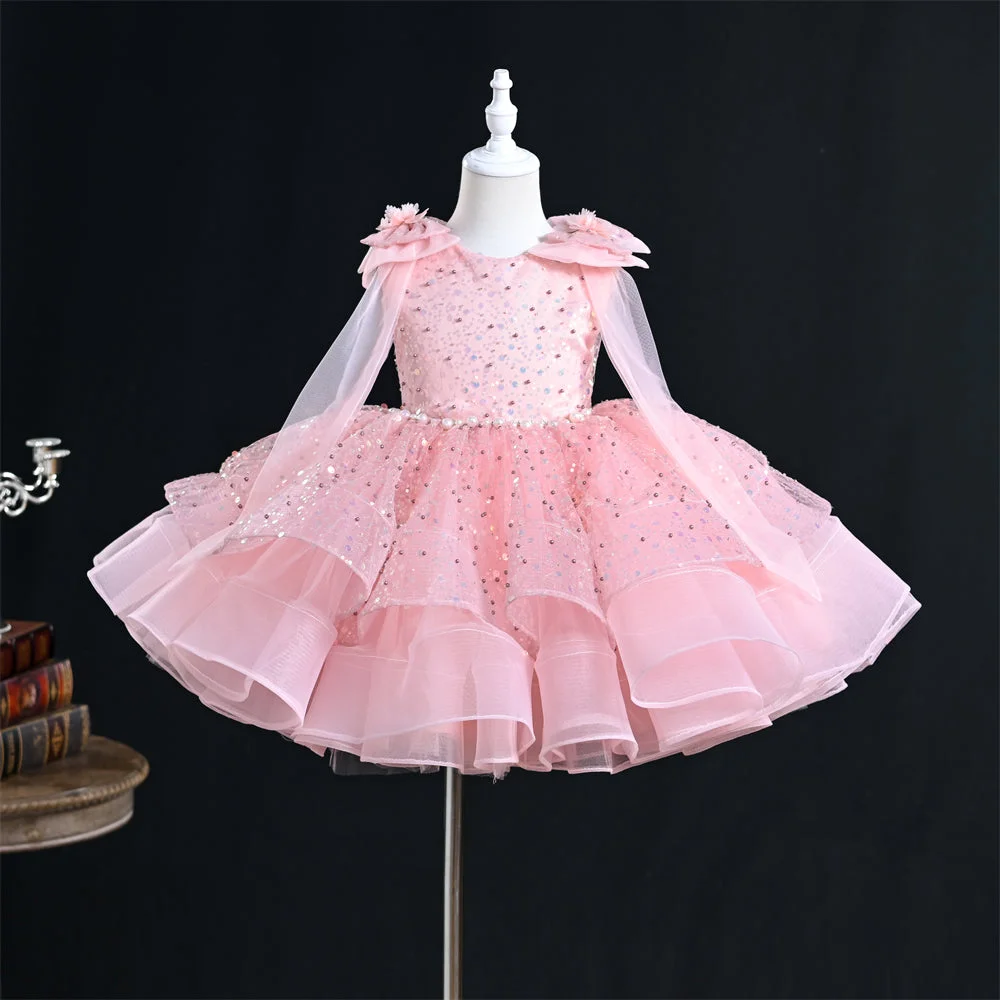 OM074-Sequin-Party-Pearl-Belt-Dress-with-Bow-Flowe-AVELAPRO-45749552152803-03 Sequin Party Pearl Belt Dress with Bow Flower Girl Dress