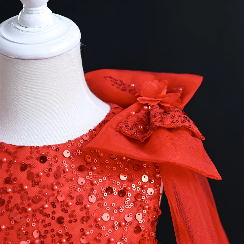 OM074-Sequin-Party-Pearl-Belt-Dress-with-Bow-Flowe-AVELAPRO-45749552152803-14 Sequin Party Pearl Belt Dress with Bow Flower Girl Dress