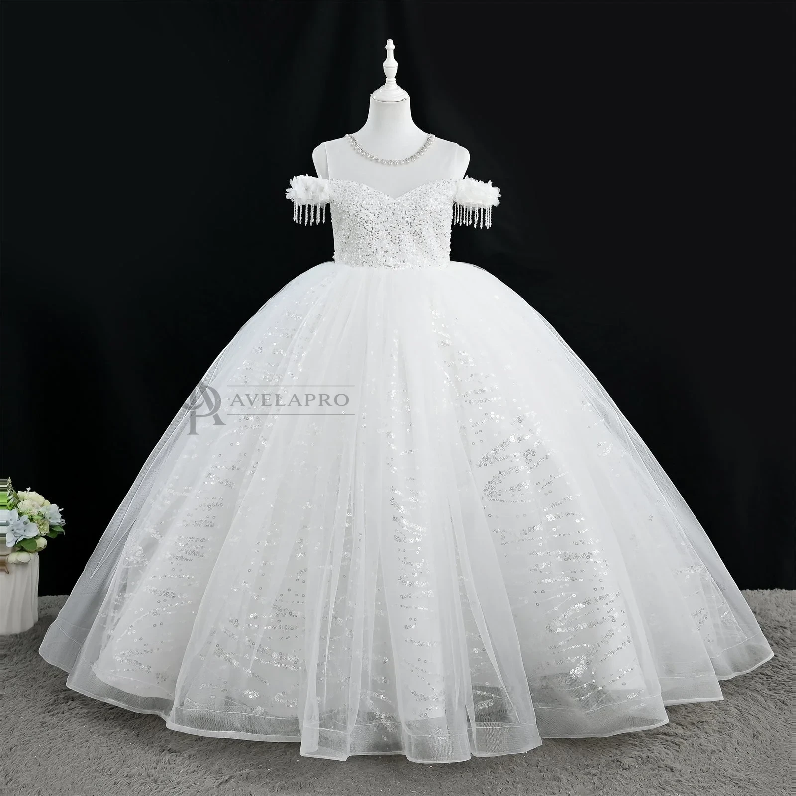 Elegant  Flower Girl Dress | Sparkly Tulle Princess Gown for Weddings, Parties & Pageants & Eid
