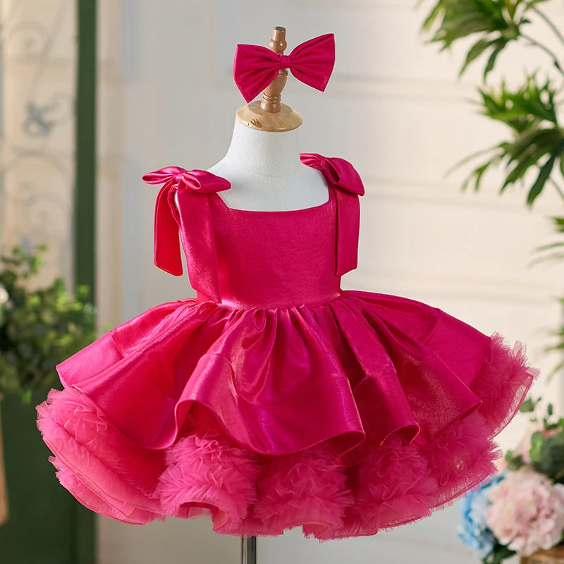 OT005-Girls-High-End-Satin-Fluffy-Dress-Holidays-AVELAPRO-45204094157027-06 Girls' High End Satin Fluffy Dress Holidays Kids Square Neckline Children Princess Dresses With Wide Straps