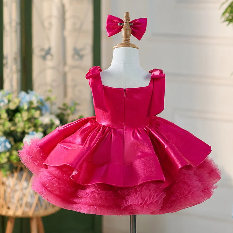 OT005-Girls-High-End-Satin-Fluffy-Dress-Holidays-AVELAPRO-45204094157027-08 Girls' High End Satin Fluffy Dress Holidays Kids Square Neckline Children Princess Dresses With Wide Straps