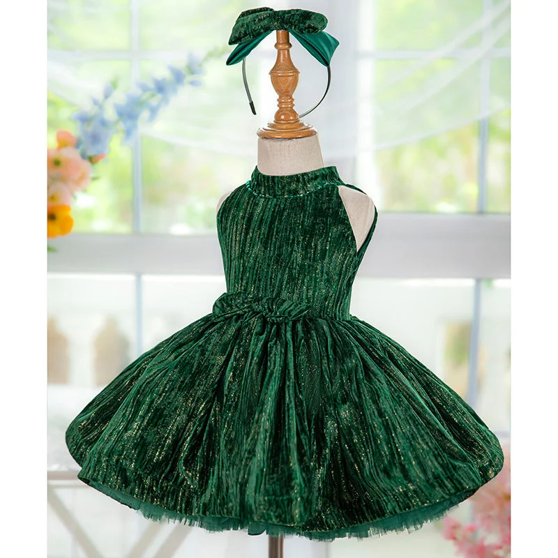 OT008-Dark-green-French-style-neck-hanging-velvet-AVELAPRO-45204128956643-02 Dark green French style neck hanging velvet fluffy princess dress for girls one year old dress