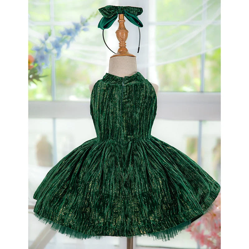 OT008-Dark-green-French-style-neck-hanging-velvet-AVELAPRO-45204128956643-03 Dark green French style neck hanging velvet fluffy princess dress for girls one year old dress
