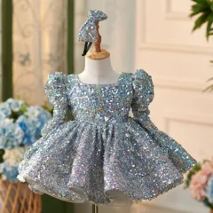 OT015-Newest-Kids-Party-Luxury-Ball-Gown-Long-Sle-AVELAPRO-45212835872995-01 Newest Kids Party Luxury Ball Gown Long Sleeved Silver Glitter Princess Party Dress Flower Girls Wedding Puffy Dresses