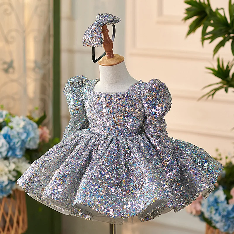 OT015-Newest-Kids-Party-Luxury-Ball-Gown-Long-Sle-AVELAPRO-45212835872995-02 Newest Kids Party Luxury Ball Gown Long Sleeved Silver Glitter Princess Party Dress Flower Girls Wedding Puffy Dresses