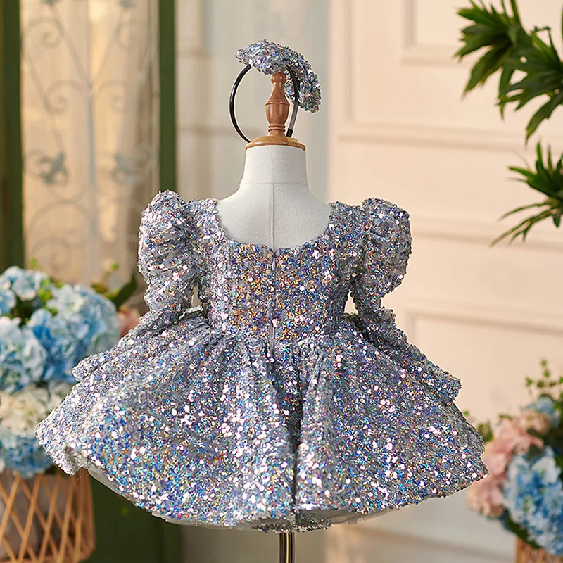 OT015-Newest-Kids-Party-Luxury-Ball-Gown-Long-Sle-AVELAPRO-45212835872995-03 Newest Kids Party Luxury Ball Gown Long Sleeved Silver Glitter Princess Party Dress Flower Girls Wedding Puffy Dresses