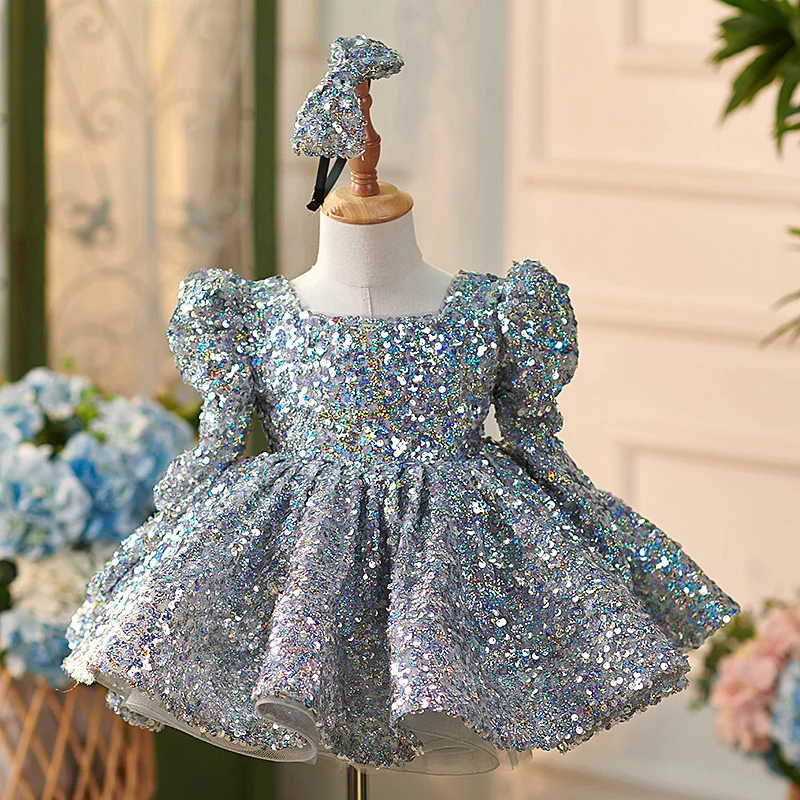OT015-Newest-Kids-Party-Luxury-Ball-Gown-Long-Sle-AVELAPRO-45212835872995-05 Newest Kids Party Luxury Ball Gown Long Sleeved Silver Glitter Princess Party Dress Flower Girls Wedding Puffy Dresses