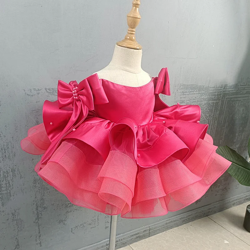 Girl's formal dress pink fluffy baby girl's birthday princess children's dress for 1-16 years