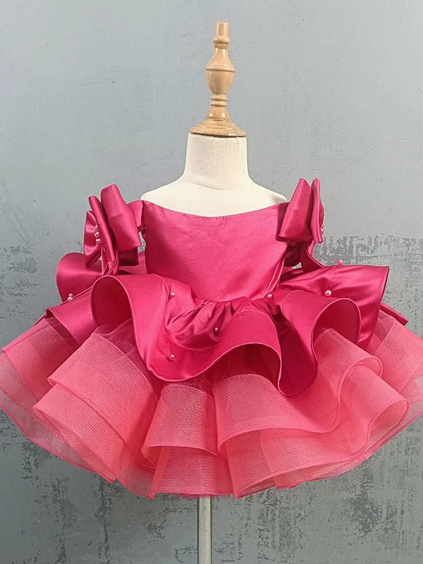 Girl's formal dress pink fluffy baby girl's birthday princess children's dress for 1-16 years