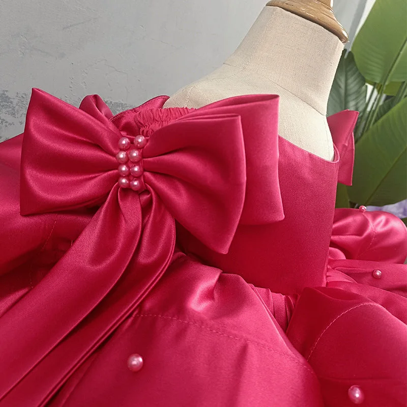 Girl's formal dress pink fluffy baby girl's birthday princess children's dress for 1-16 years