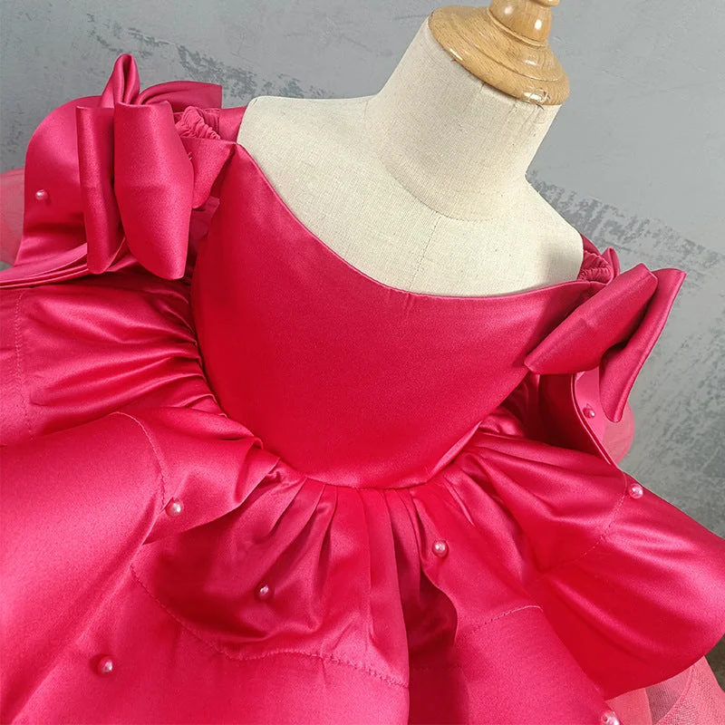 Girl's formal dress pink fluffy baby girl's birthday princess children's dress for 1-16 years