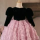 Sequins Girls dress princess 3D flowers children's performance costume fluffy party dress