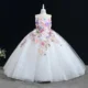 White Sequin Hand-embroidered 3D Flower Birthday Party Flower Girl Dress Communion Dress Long Dress