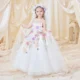 White Sequin Hand-embroidered 3D Flower Birthday Party Flower Girl Dress Communion Dress Long Dress