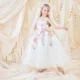 White Sequin Hand-embroidered 3D Flower Birthday Party Flower Girl Dress Communion Dress Long Dress