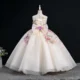 White Sequin Hand-embroidered 3D Flower Birthday Party Flower Girl Dress Communion Dress Long Dress