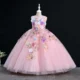 White Sequin Hand-embroidered 3D Flower Birthday Party Flower Girl Dress Communion Dress Long Dress