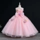 White Sequin Hand-embroidered 3D Flower Birthday Party Flower Girl Dress Communion Dress Long Dress