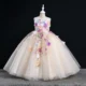 White Sequin Hand-embroidered 3D Flower Birthday Party Flower Girl Dress Communion Dress Long Dress