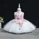 White sequin hand-embroidered 3D flower birthday party flower girl dress