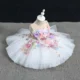 White sequin hand-embroidered 3D flower birthday party flower girl dress