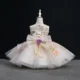 White sequin hand-embroidered 3D flower birthday party flower girl dress