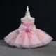 White sequin hand-embroidered 3D flower birthday party flower girl dress