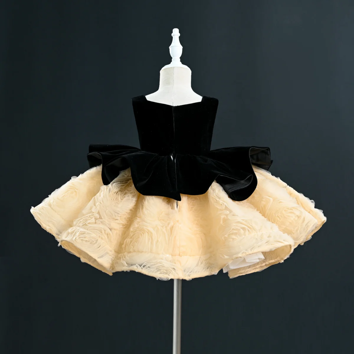 Black Velvet Metallic Silver Bow Party Dress