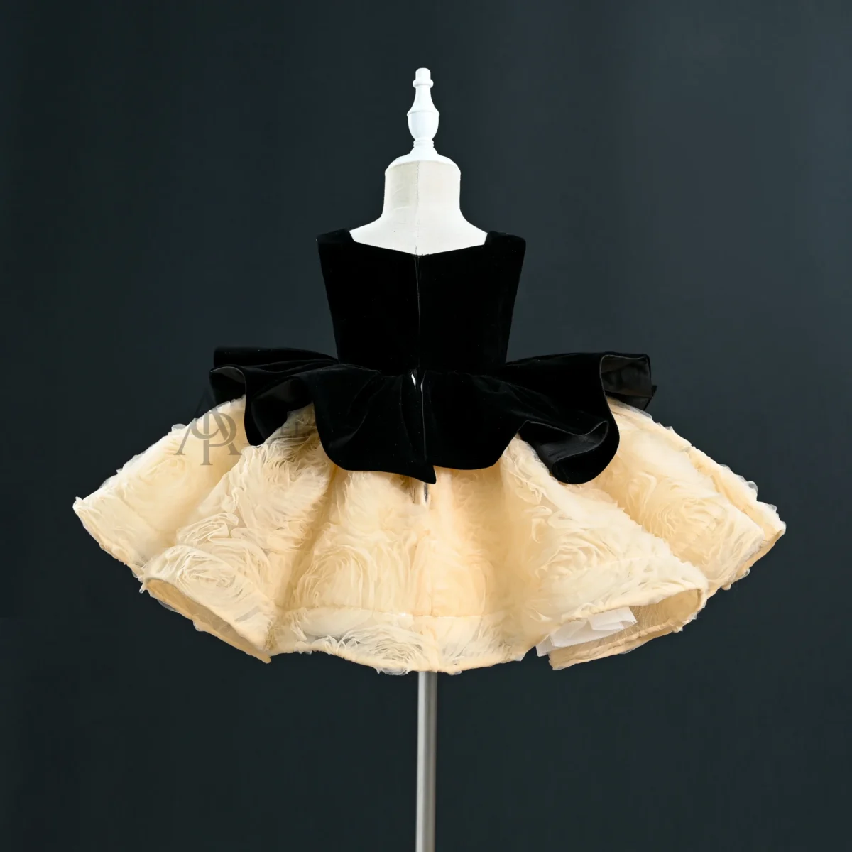 Black Velvet Metallic Silver Bow Party Dress