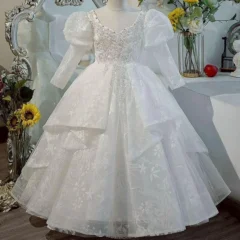 Stylish-Wedding-Flower-Girl-Elegant-White-Puffy-Long-Sleeve-Girl-Princess-Dress-AVELAPRO-47425814757547-01 Stylish Wedding Flower Girl Elegant White Puffy Long Sleeve Girl Princess Dress