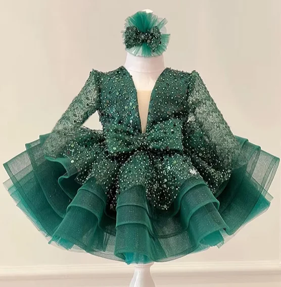 1-9 Years Old Flower Girl Kids Shiny Sequin Brathday Baby Princess Dress For Party